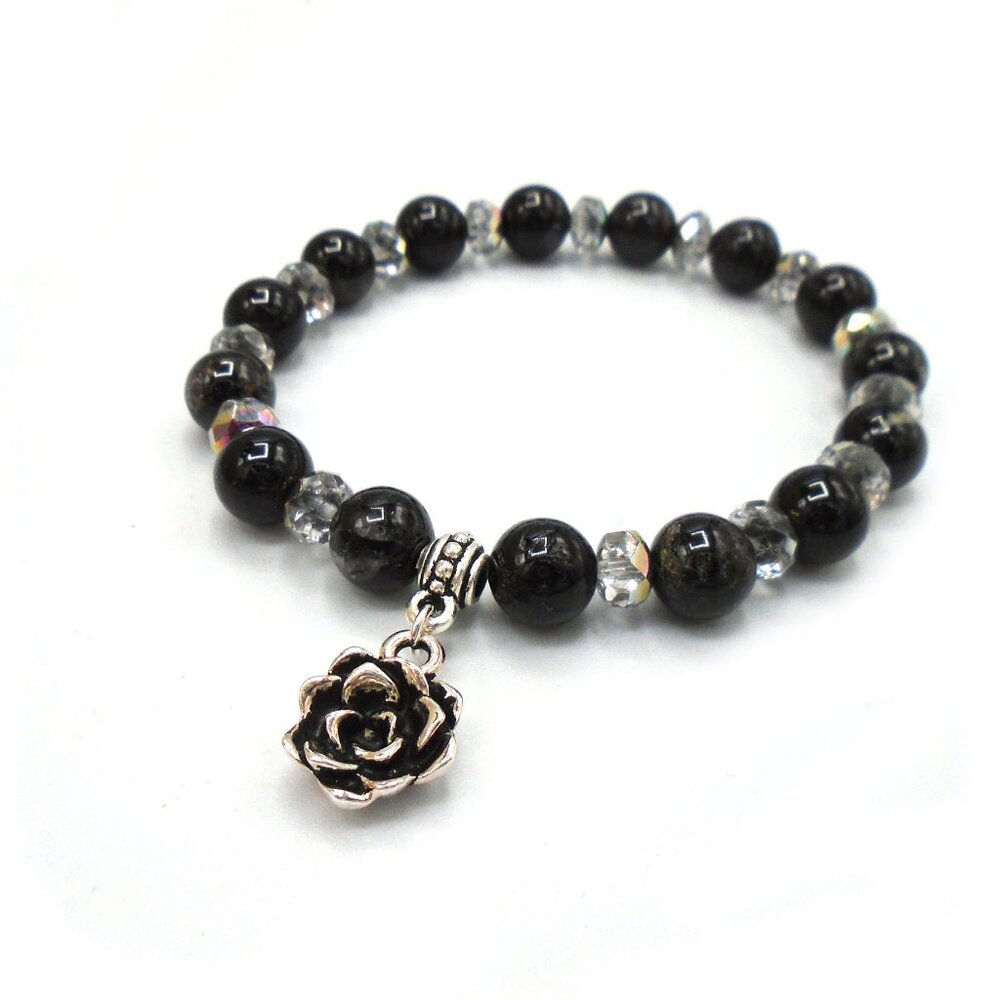 BLACK TOURMALINE Beaded Stretch Bracelet, Handmade Tourmaline Bracelet